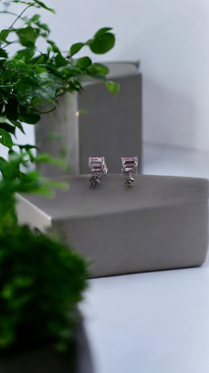 ICE CUT Fancy Pink Square Earring