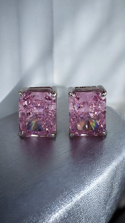 ICE CUT Fancy Pink Square Earring