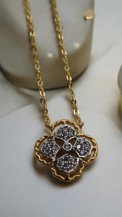 925 St. Silver Gold Floral Necklace