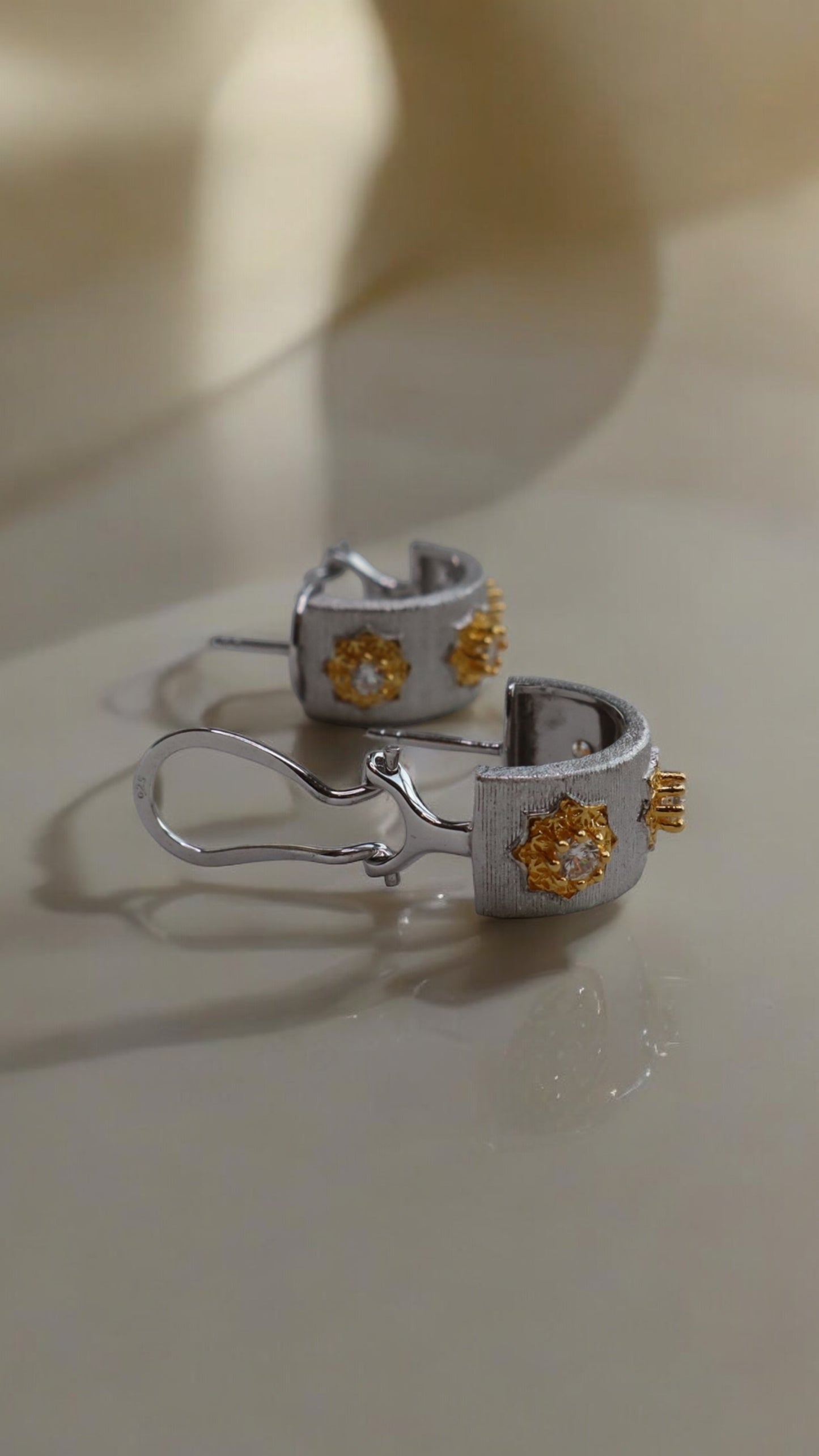 14K GOLD Plated Grey Floral Earring