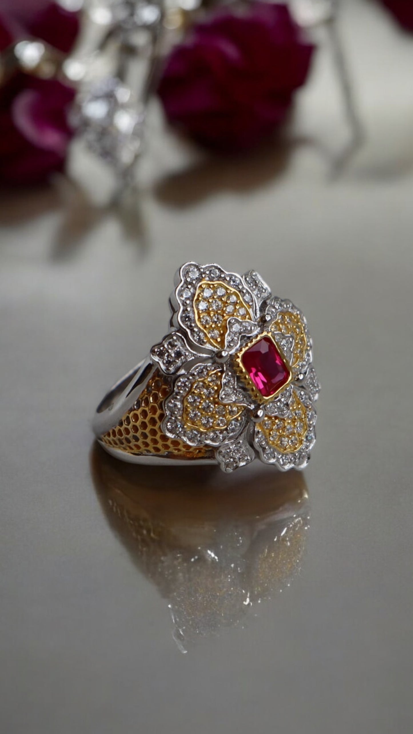 925 St. Silver Gold Pink Ring