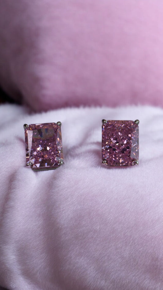 ICE CUT Fancy Pink Square Earring