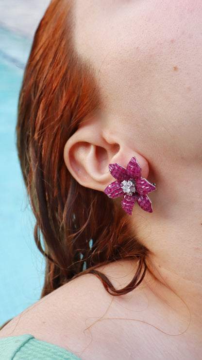 Pink Invisible Floral Earrings