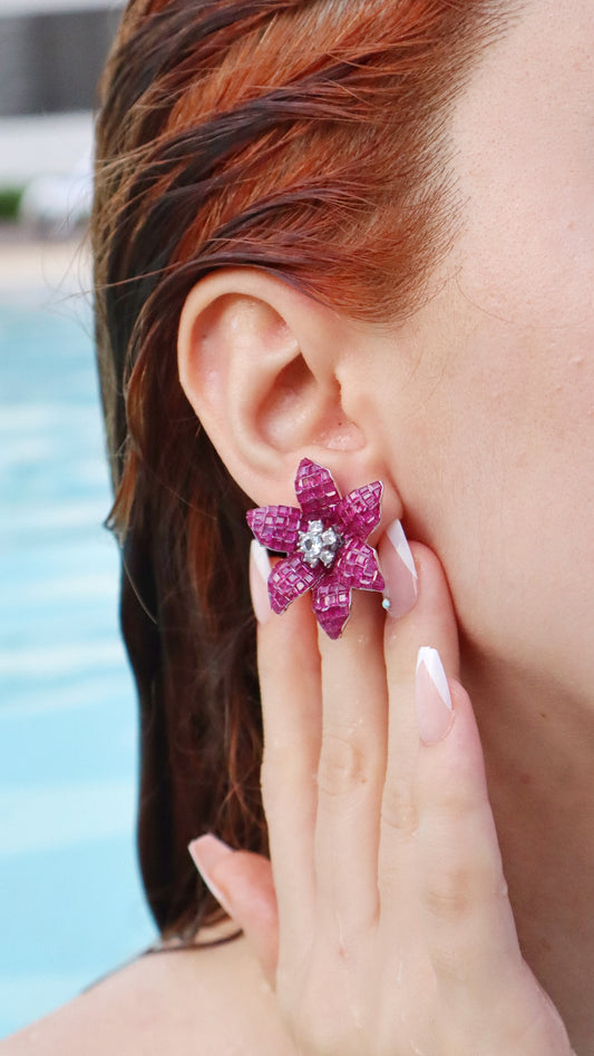 Pink Invisible Floral Earrings